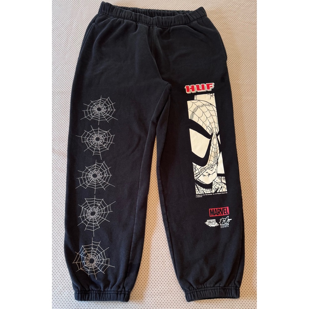 HUF x Marvel Spider-Man Sweatpants Mens M Black Comic Collaboration Joggers